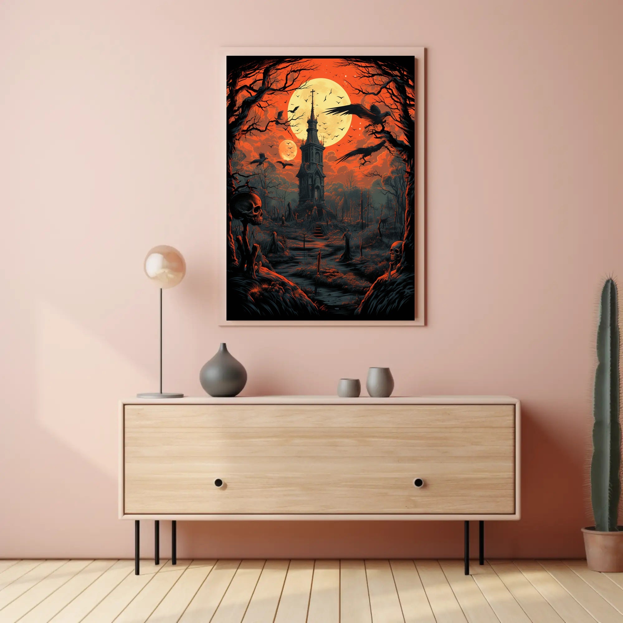 Haunted Tower Under Blood Moon Poster