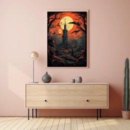 Haunted Tower Under Blood Moon Poster