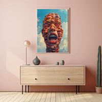 Surreal Abstract Faces Poster with Blue Sky Background PosterGoat