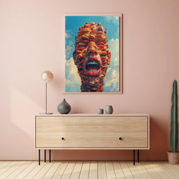 Surreal Abstract Faces Poster with Blue Sky Background PosterGoat