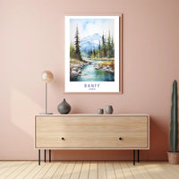 Serene Banff Landscape Watercolor Art National Park Poster PosterGoat