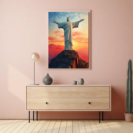 Majestic Sunset Over Christ the Redeemer Travel Poster