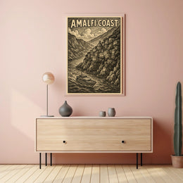 Amalfi Coast Illustration Poster 18x24 Coastal Wall Art