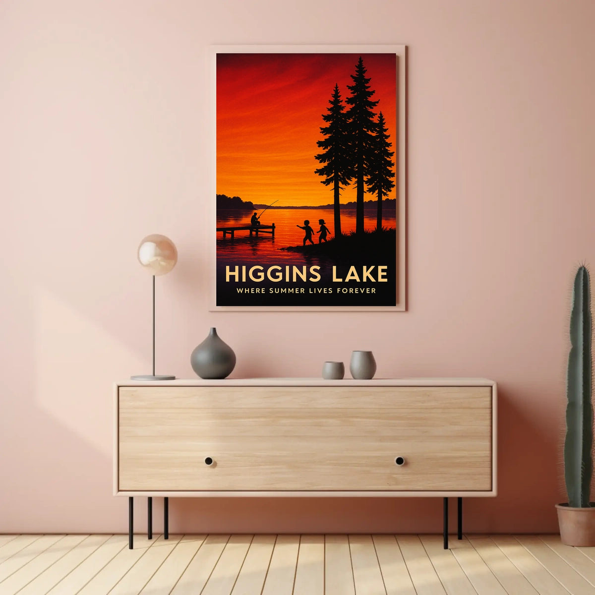 Lakeside Serenity Serene Sunset Fishing Poster