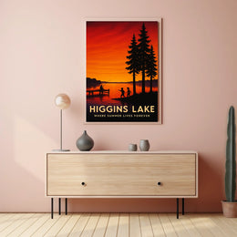 Lakeside Serenity Serene Sunset Fishing Poster