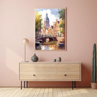 Amsterdam Canal Bridge Watercolor Poster: European Charm