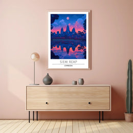 Angkor Wat Twilight Scene: Siem Reap Travel Poster