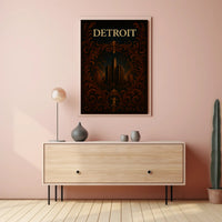 Detroit Skyline Celebration: Vintage Urban or Cityscape Poster