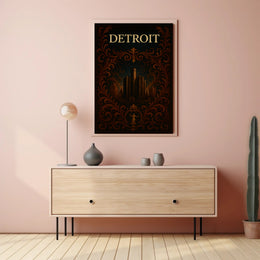 Detroit Skyline Celebration: Vintage Urban or Cityscape Poster