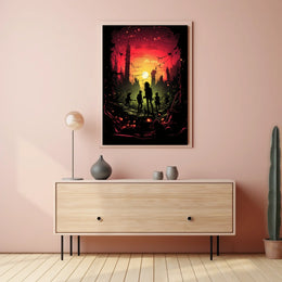 Dystopian Sunset: Rebellion in Ruins Futuristic Sci-Fi Poster