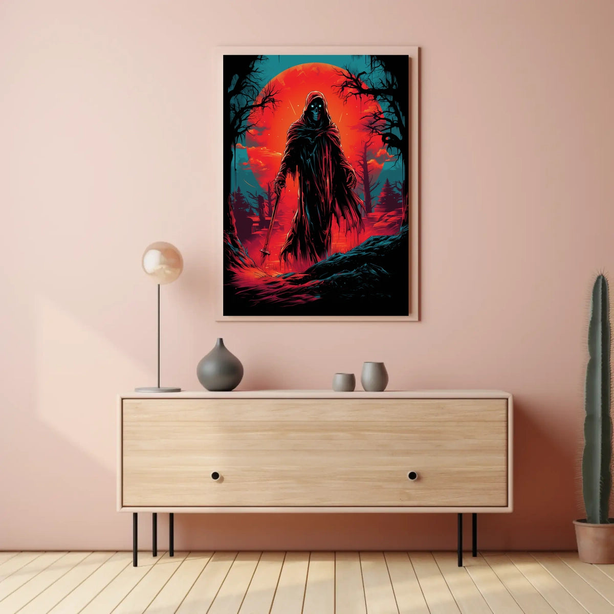 Grim Reaper Apocalyptic Landscape Poster: Vivid Graphic Art