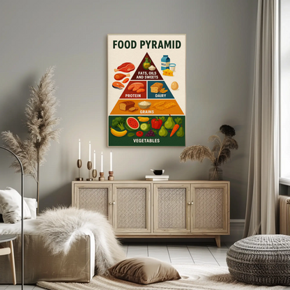 Food Pyramid Balanced Nutrition Guide Art Travel Poster