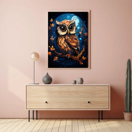 Moonlit Sentinel Owl Night Forest Digital Painting Poster
