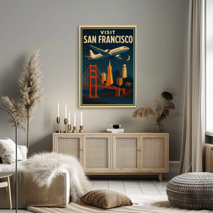Visit San Francisco Night Flight Bridge City Travel Poster