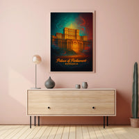 Palace Of Parliament Poster Romania Vintage Travel Art