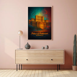 Palace Of Parliament Poster Romania Vintage Travel Art
