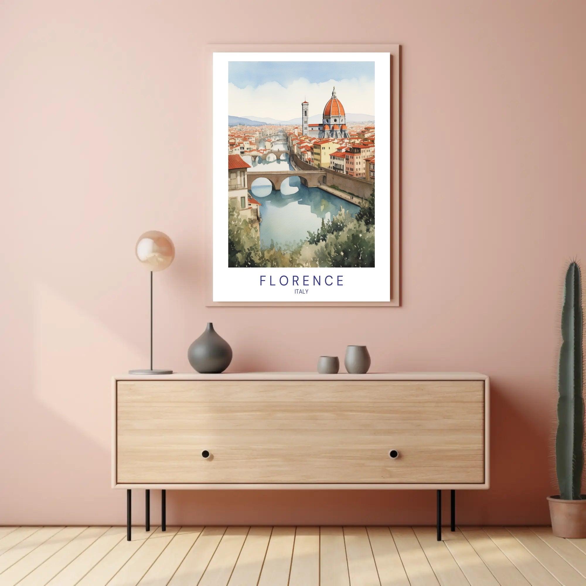 Florence Duomo and Arno River Watercolor Travel Poster PosterGoat