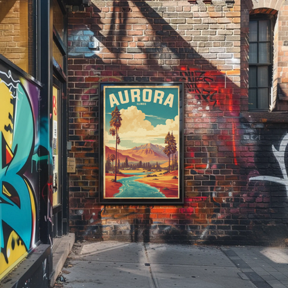 Aurora Illinois River Horizon Vintage Travel Poster