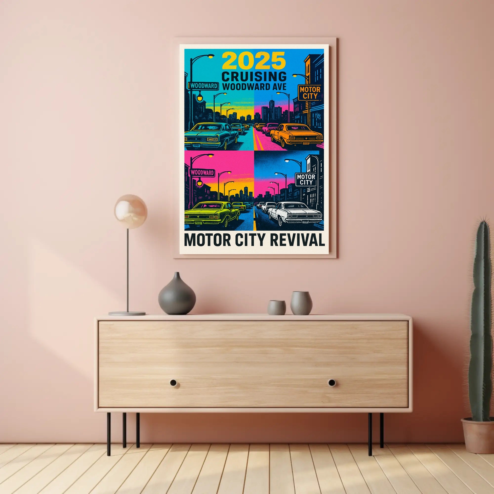 Motor City Revival Cruising Woodward Ave 2025 Poster PosterGoat