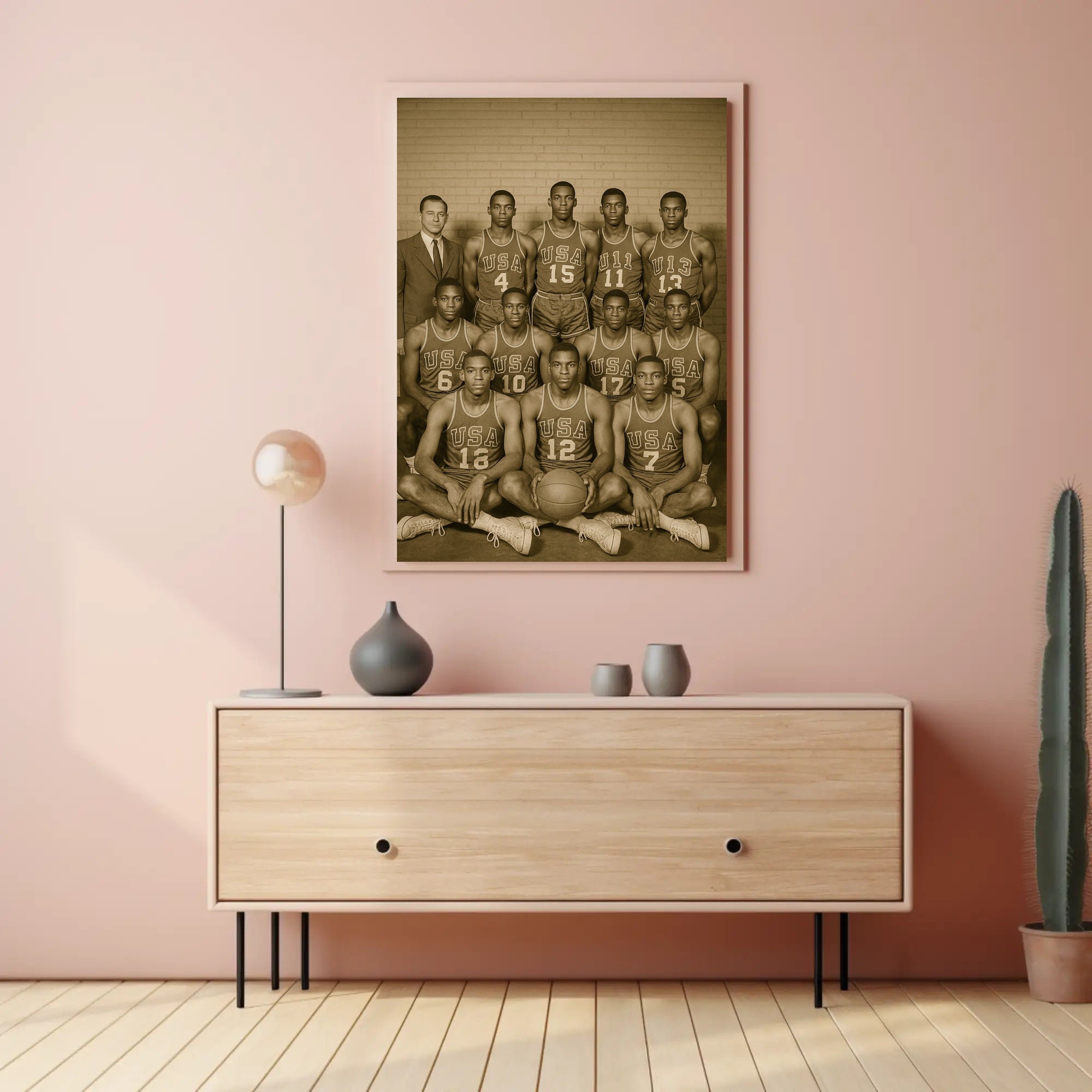 USA Basketball Team Portrait Poster Vintage Sports Print