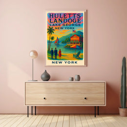 Serene Lake George Lakeside Sunset Poster Vintage Wall Art