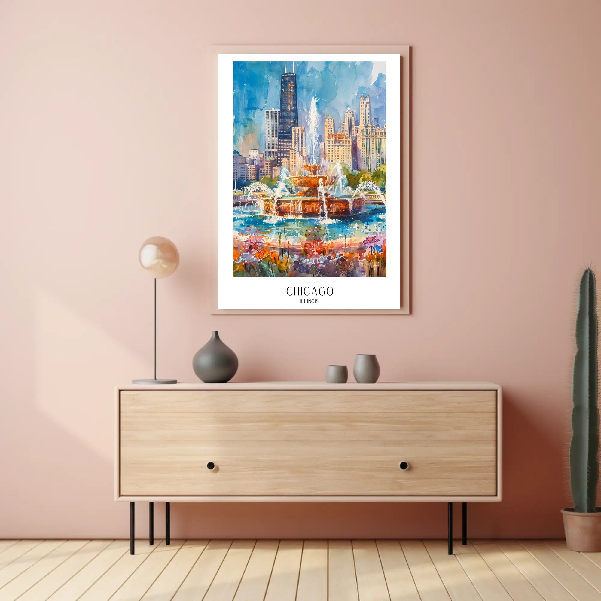 Vibrant Chicago Skyline Watercolor Urban or Cityscape Poster PosterGoat