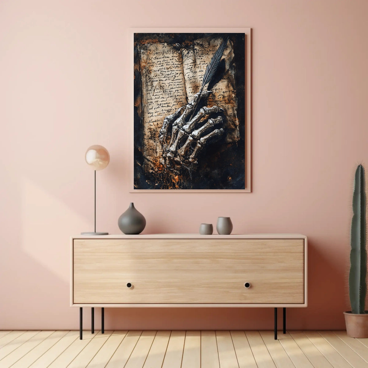 Skeletal Hand with Quill Art Print - Abstract Poster