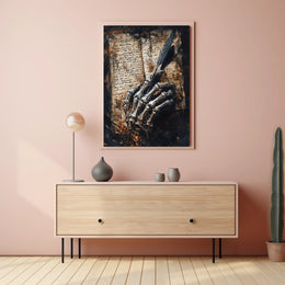 Skeletal Hand with Quill Art Print - Abstract Poster