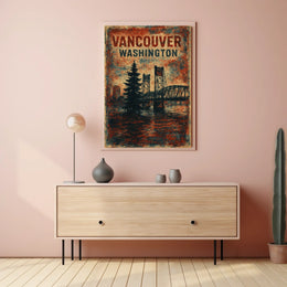 Vintage Vancouver Bridge Rustic Travel Poster