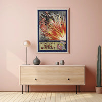 Vintage Explosion Battlefield Illustration: Striking Political or Propaganda Poster