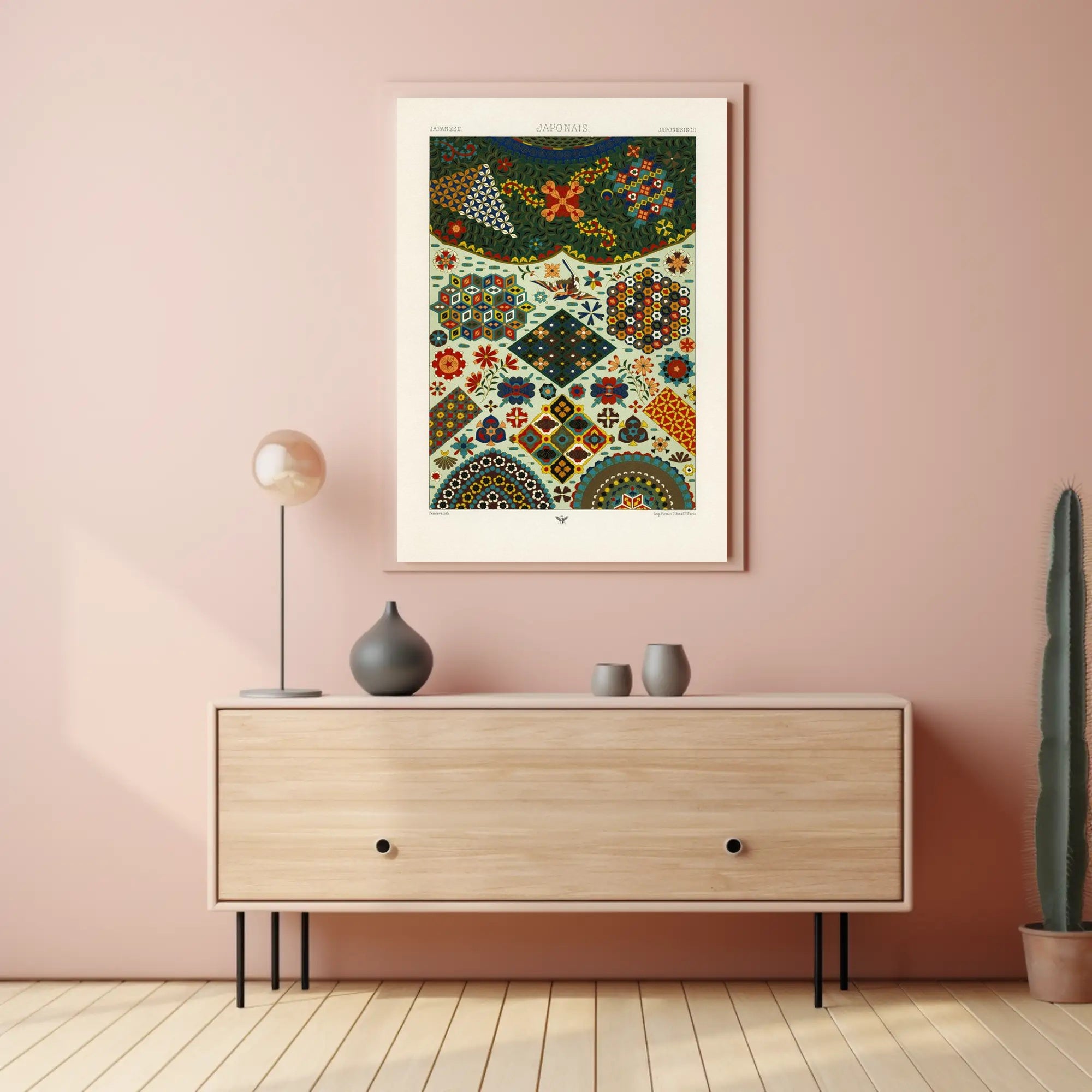Japanese Pattern Harmony: Vibrant Geometrical and Floral Tapestry Poster