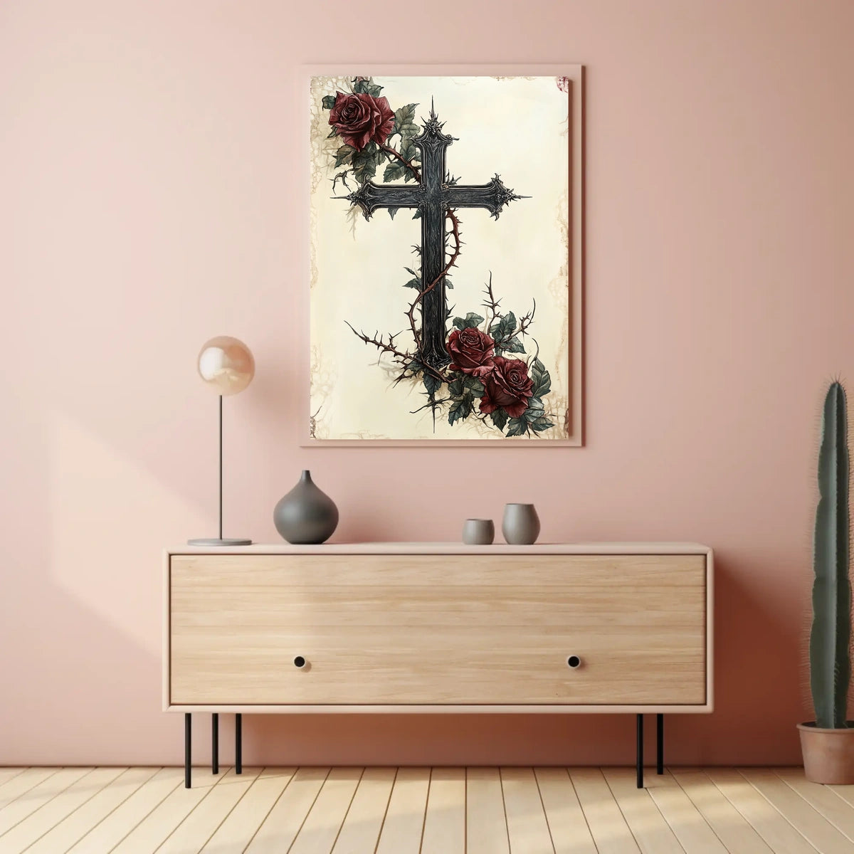 Gothic Cross with Roses Art Print Poster
