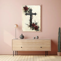 Gothic Cross with Roses Art Print Poster