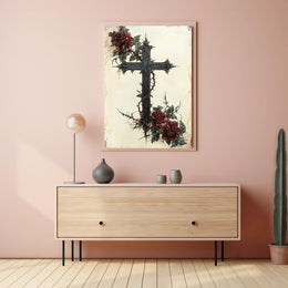 Gothic Cross with Roses Art Print Poster