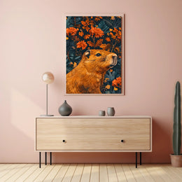 Nature-Inspired Groundhog and Floral Illustration Animal Poster