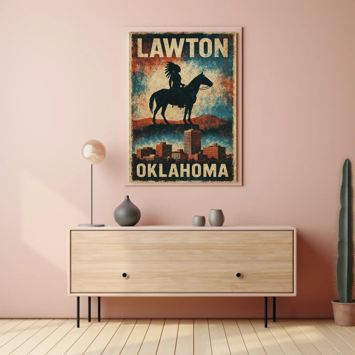Vintage Lawton Oklahoma Cityscape Heritage Poster