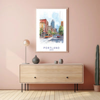 Portland Urban Watercolor Scene Poster - Urban or Cityscape Poster PosterGoat