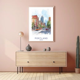 Portland Urban Watercolor Scene Poster - Urban or Cityscape Poster PosterGoat