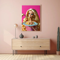 Doll Dining Delight: Quirky Fun Pop Culture Poster PosterGoat