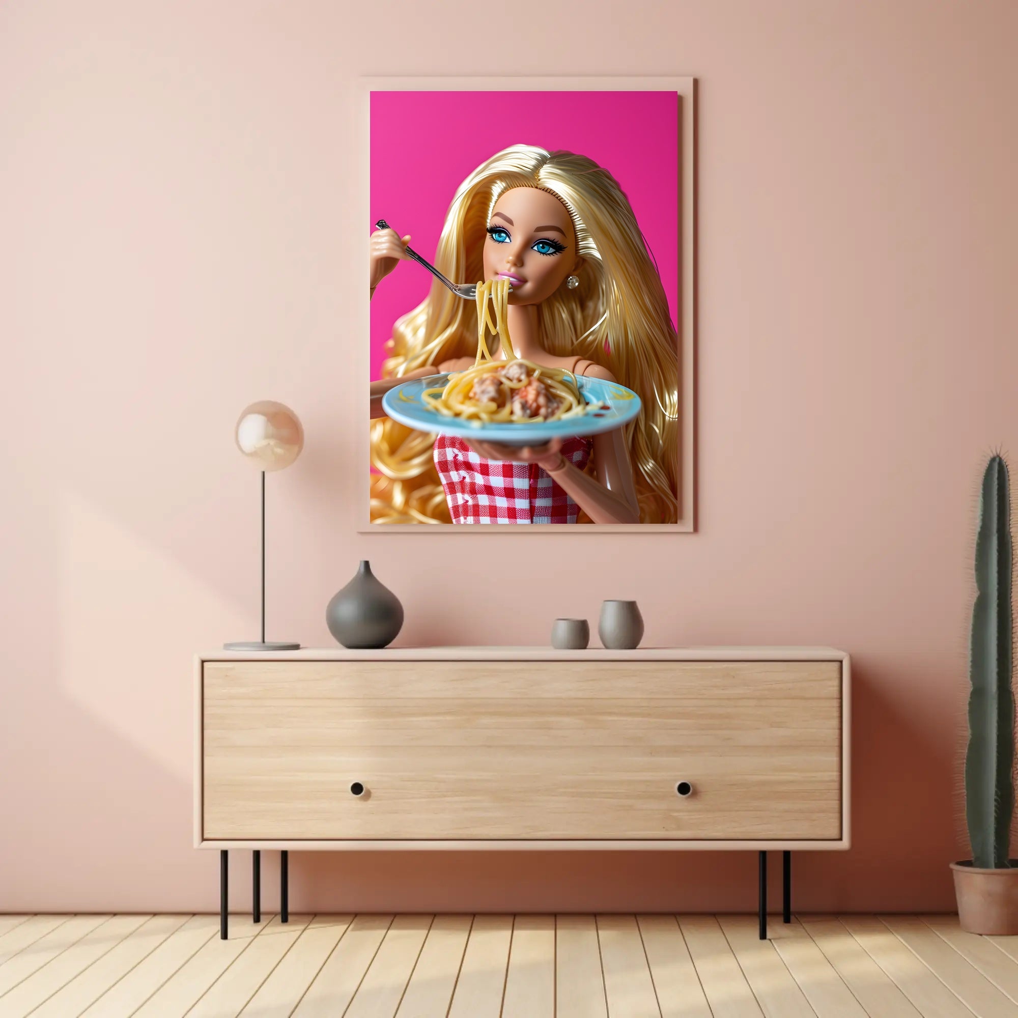 Doll Dining Delight: Quirky Fun Pop Culture Poster PosterGoat
