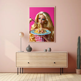 Doll Dining Delight: Quirky Fun Pop Culture Poster PosterGoat