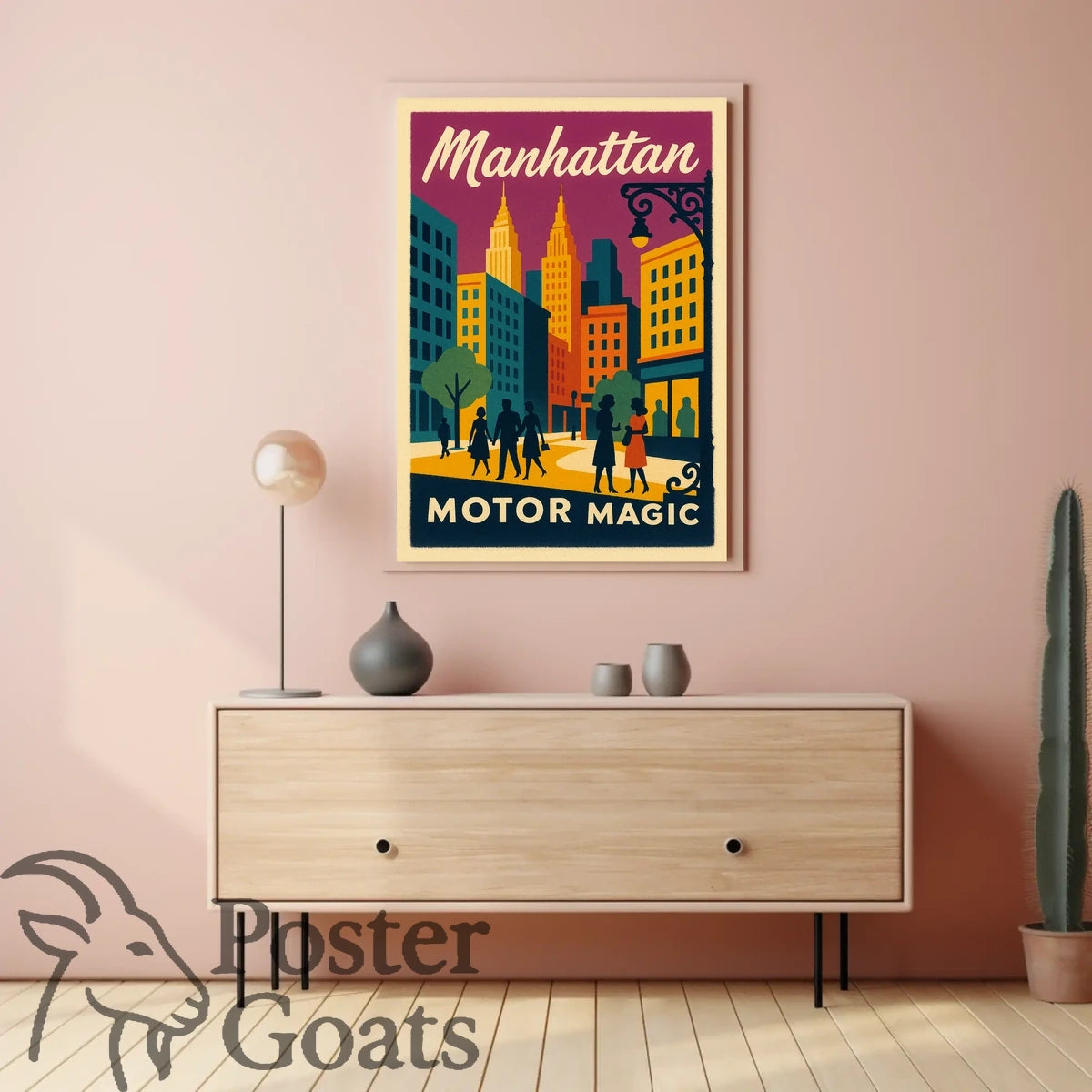 Manhattan's Retro Vibe: Vintage Urban Cityscape Travel Poster