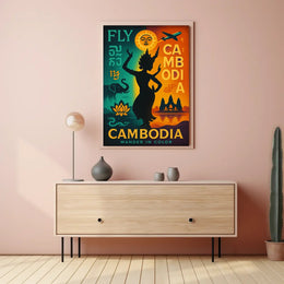 Vibrant Retro Cambodian Travel Adventure Poster PosterGoat