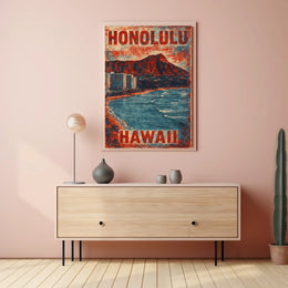 Honolulu Vintage Travel Nostalgia Seekers Art Deco Poster