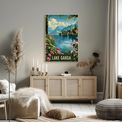 Lake Garda Botanical Shores Mountain View Travel Poster