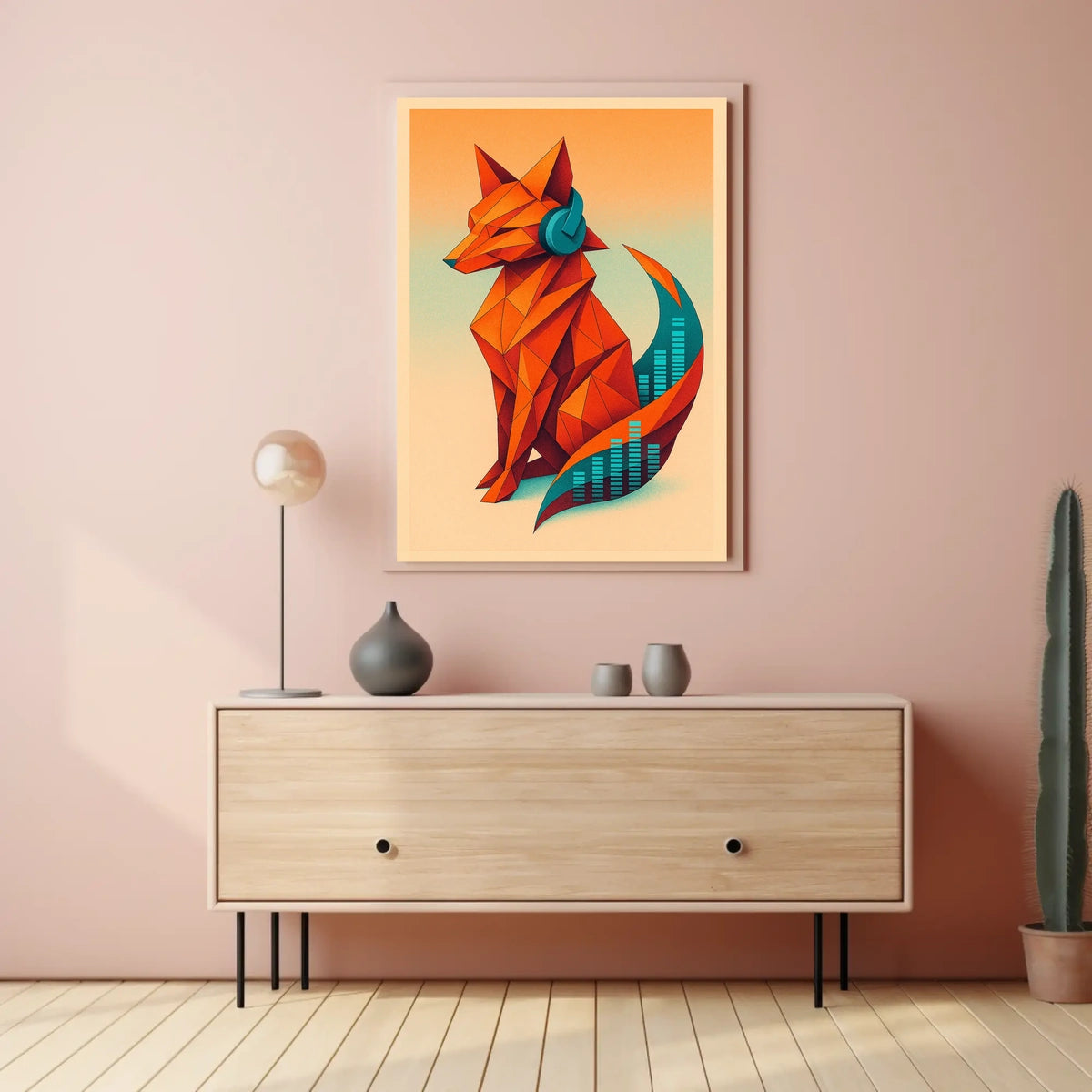 Geometric Fox With Headphones Poster