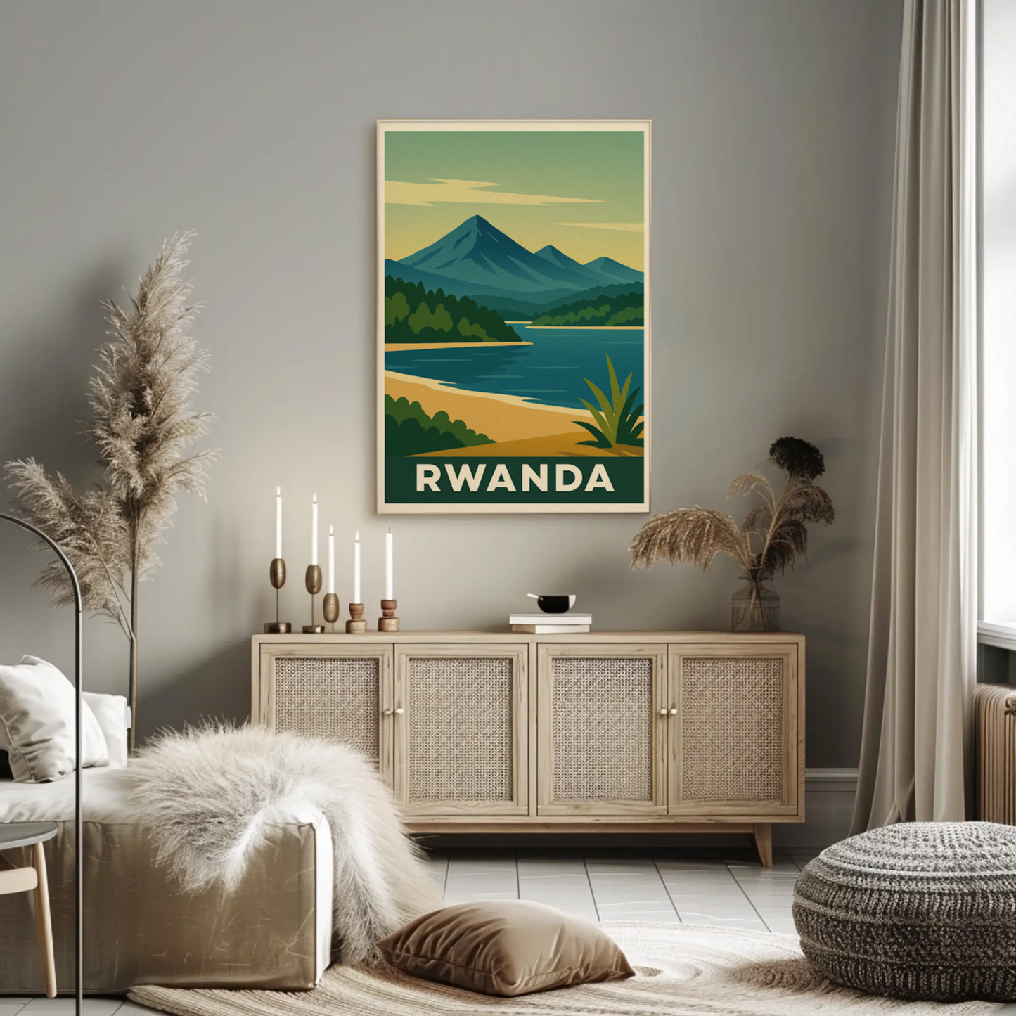 Rwanda Lake and Mountains Modern Poster Travel