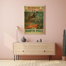 Reindeer Basketball Game at the North Pole Poster