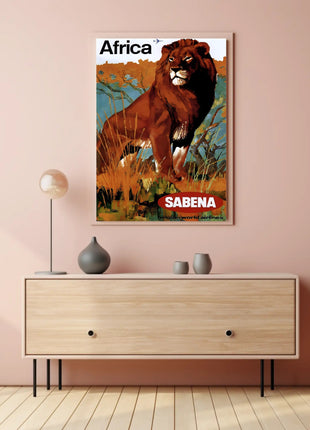 Africa Wildlife Travel Adventure Sabena Airlines Poster