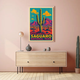 Saguaro National Park Vintage Desert Landscape Poster